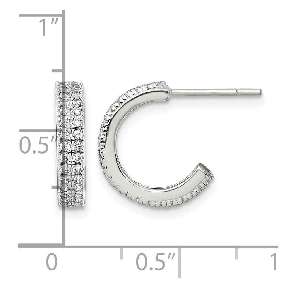 Sterling Silver Polished 3.2mm CZ Post C-Hoop Earrings