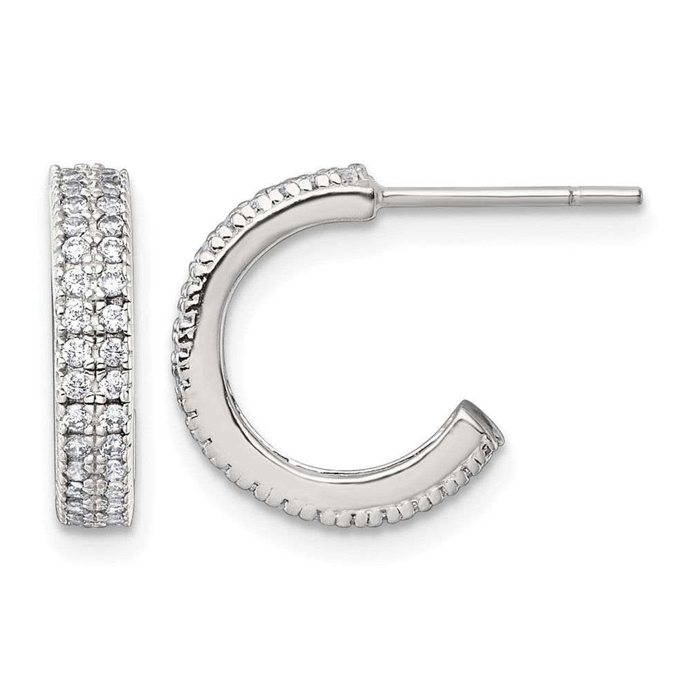 Sterling Silver Polished 3.2mm CZ Post C-Hoop Earrings