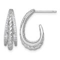 Sterling Silver RH-plated Polished and Twisted CZ Post J-Hoop Earrings