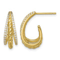 Sterling Silver Gold-tone Polished and Twisted CZ Post J-Hoop Earrings