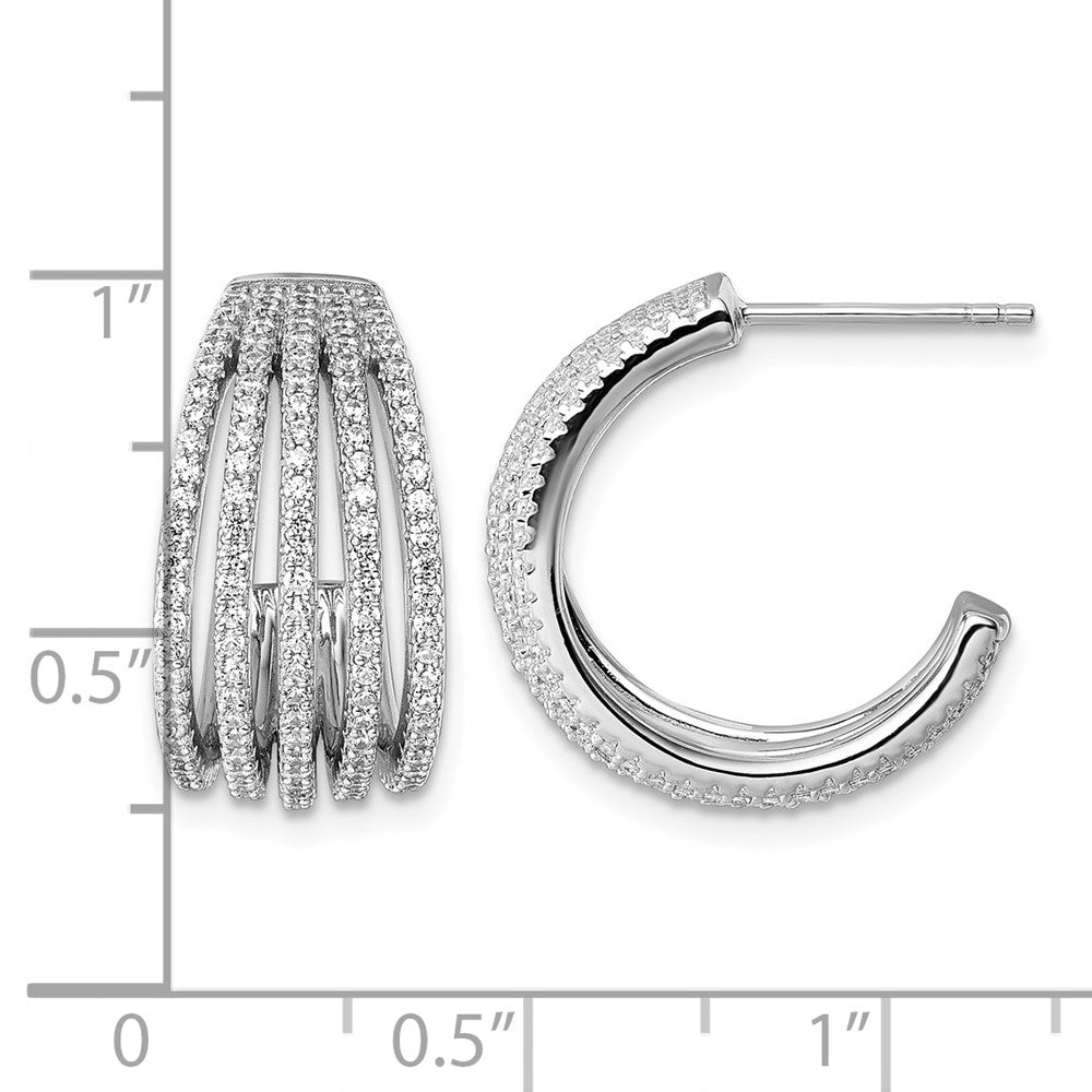 Sterling Silver Rhodium-plated CZ Multi Row Post J-Hoop Earrings