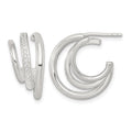 Sterling Silver Polished CZ 3-Row Post C-Hoop Earrings