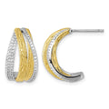 Sterling Silver Rhodium and Gold-pltd CZ Brushed Curved Post Earrings