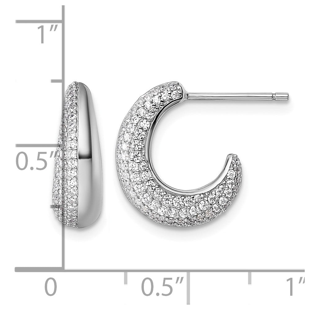 Sterling Silver Rhodium-plated CZ Textured Post J-Hoop Earrings