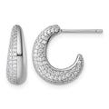 Sterling Silver Rhodium-plated CZ Textured Post J-Hoop Earrings