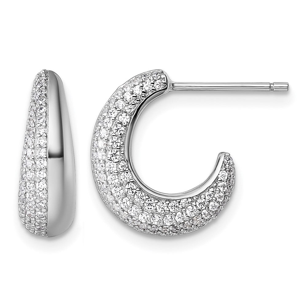 Sterling Silver Rhodium-plated CZ Textured Post J-Hoop Earrings