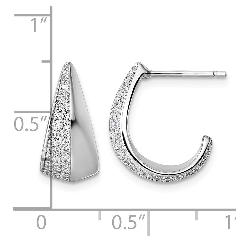 Sterling Silver Rhodium-plated CZ Polished Post J-Hoop Earrings