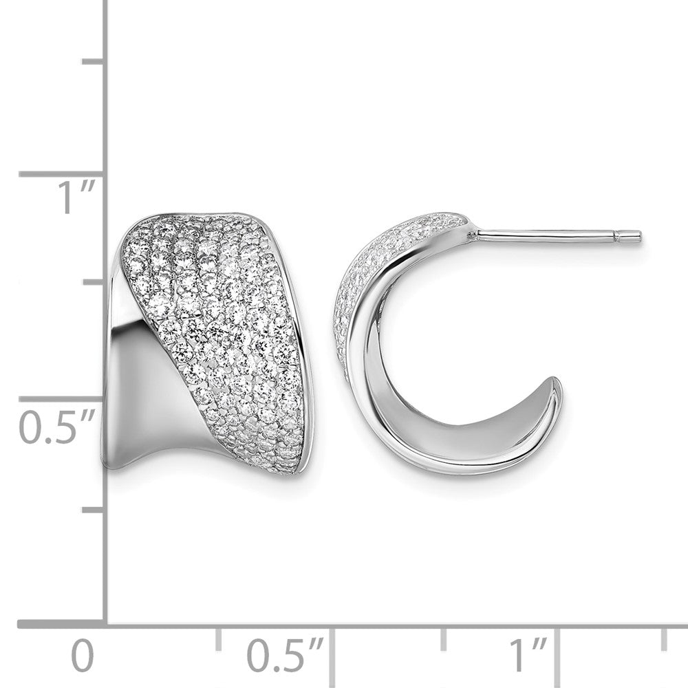 Sterling Silver Rhodium-plated CZ Polished Post J-Hoop Earrings