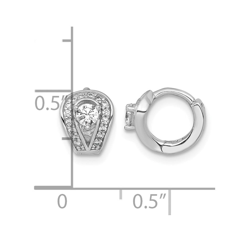 Sterling Silver RH-plated Polished CZ Hinged Huggie Hoop Earrings
