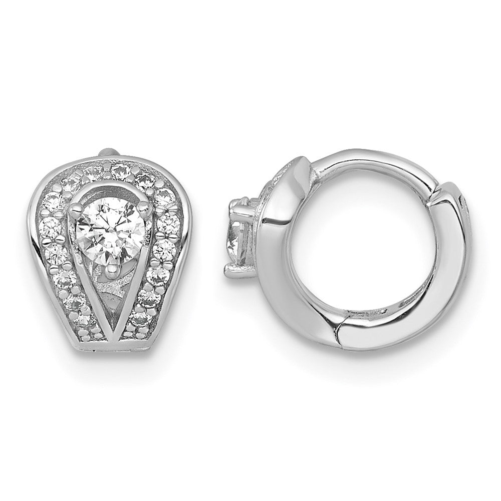 Sterling Silver RH-plated Polished CZ Hinged Huggie Hoop Earrings