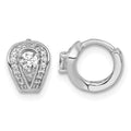 Sterling Silver RH-plated Polished CZ Hinged Huggie Hoop Earrings