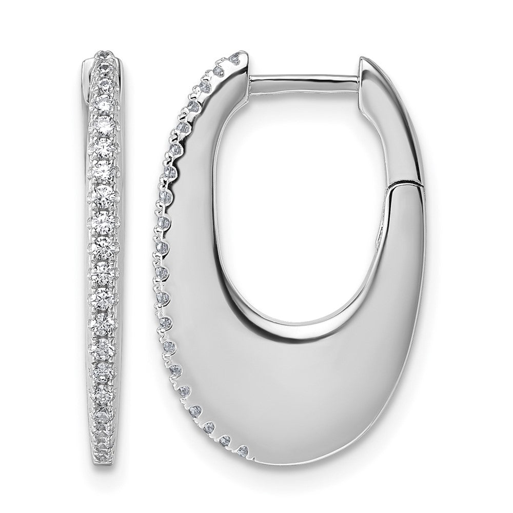 Sterling Silver Rhodium-plated CZ Polished Hinged Hoop Earrings