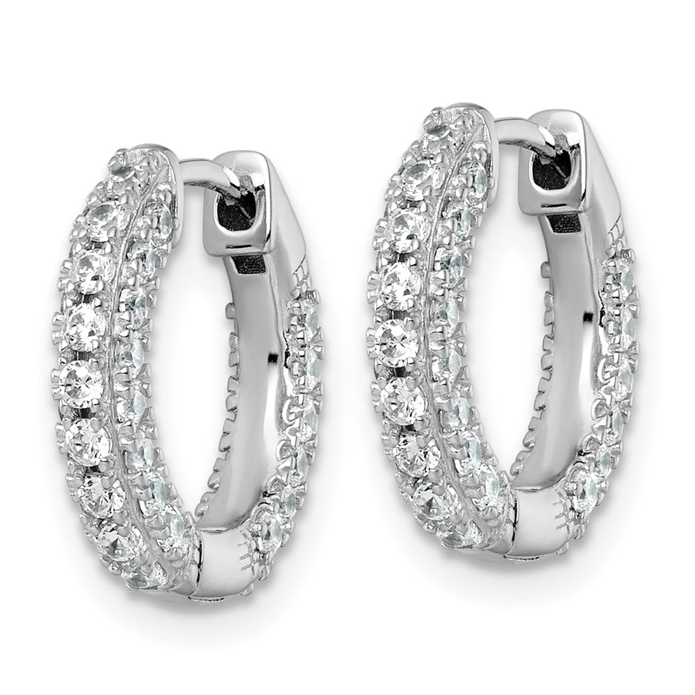 Sterling Silver RH-plated Polished CZ Hinged Round Hoop Earrings