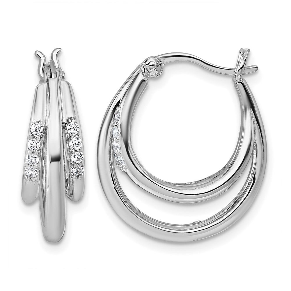 Sterling Silver Rhodium-plated Polished CZ Hoop Earrings