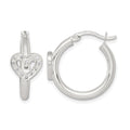 Sterling Silver Polished CZ Heart Round Hoop Earrings