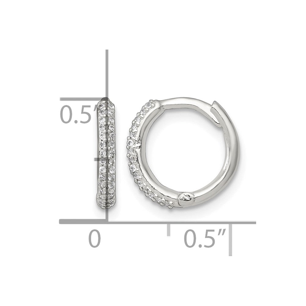 Sterling Silver Polished CZ Hinged Round Hoop Earrings