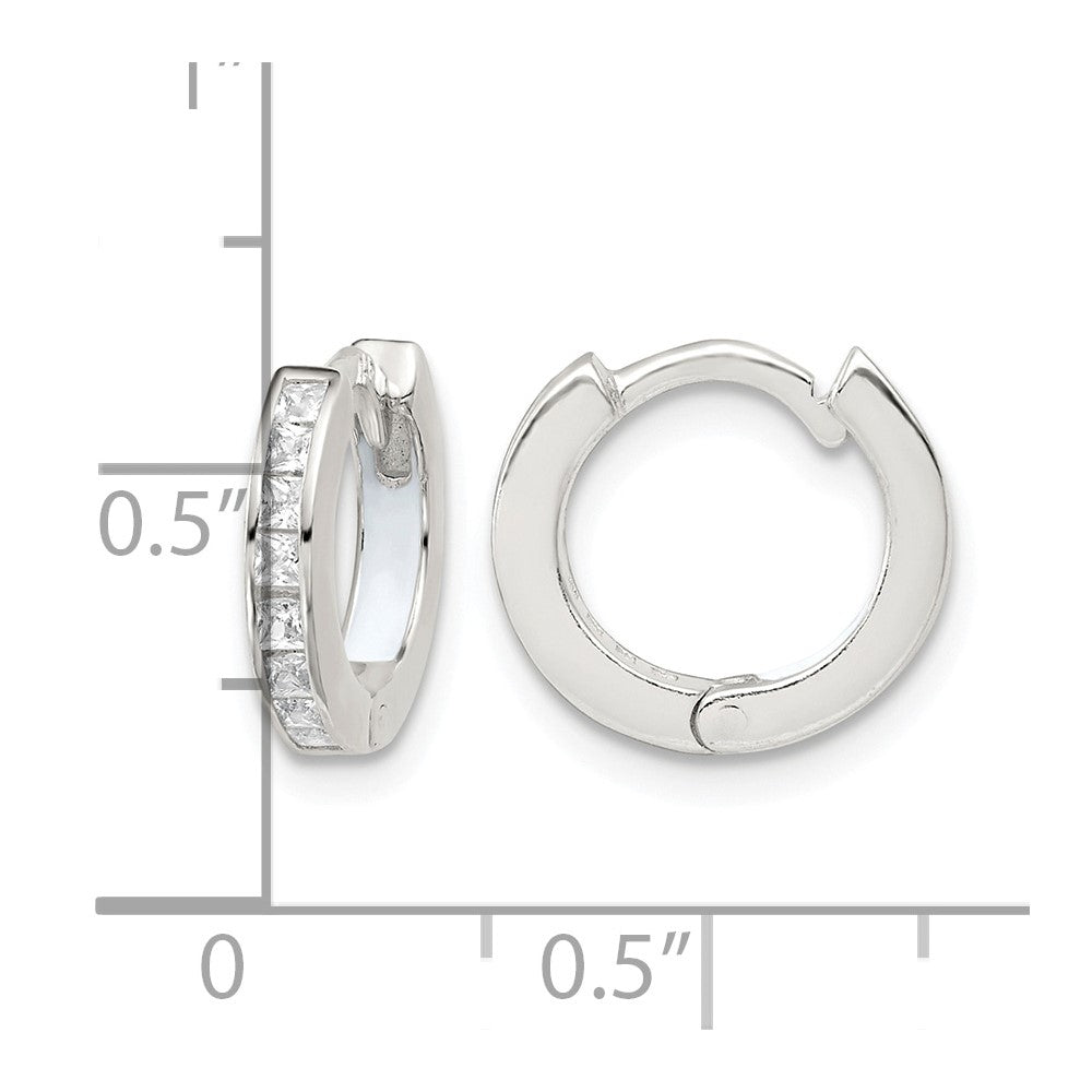 SSilver Polished CZ and Enamel In/Out Hinged Round Hoop Earrings