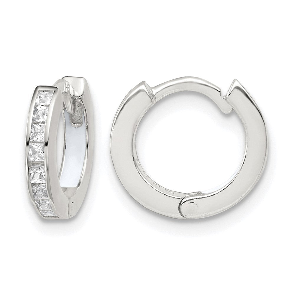 SSilver Polished CZ and Enamel In/Out Hinged Round Hoop Earrings