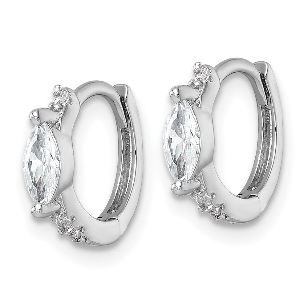 Sterling Silver RH-plated Round/Marquise CZ Hinged Round Hoop Earrings