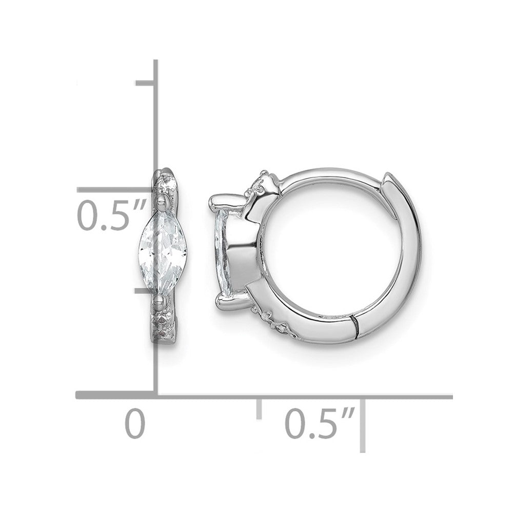 Sterling Silver RH-plated Round/Marquise CZ Hinged Round Hoop Earrings