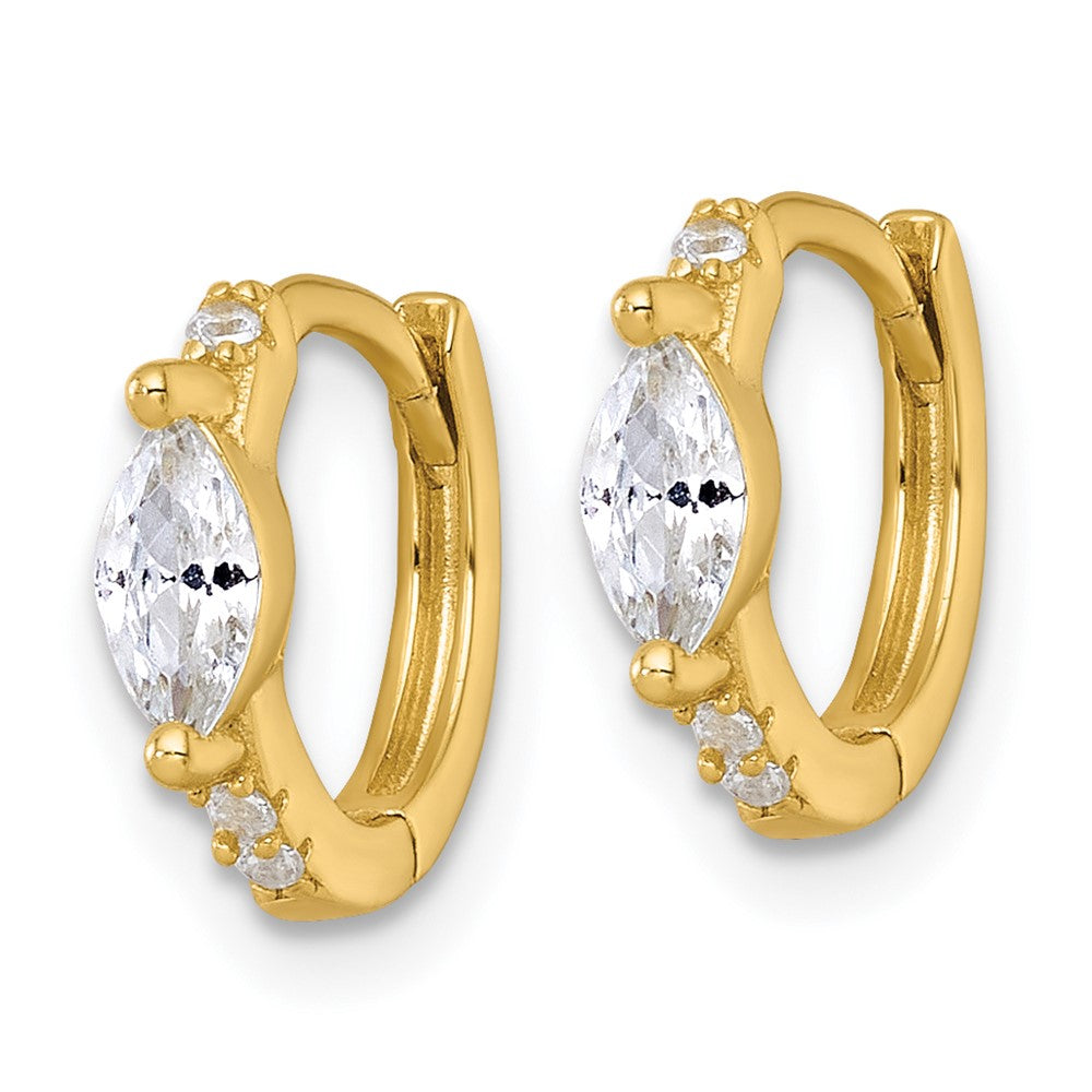 Sterling Silver Gold-tone Round/Marquise CZ Hinged Round Hoop Earrings