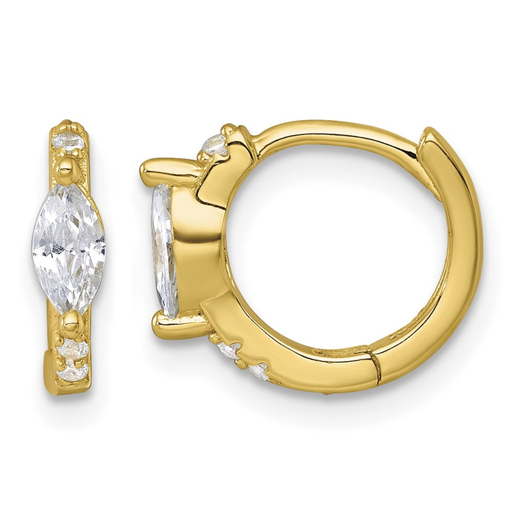 Sterling Silver Gold-tone Round/Marquise CZ Hinged Round Hoop Earrings