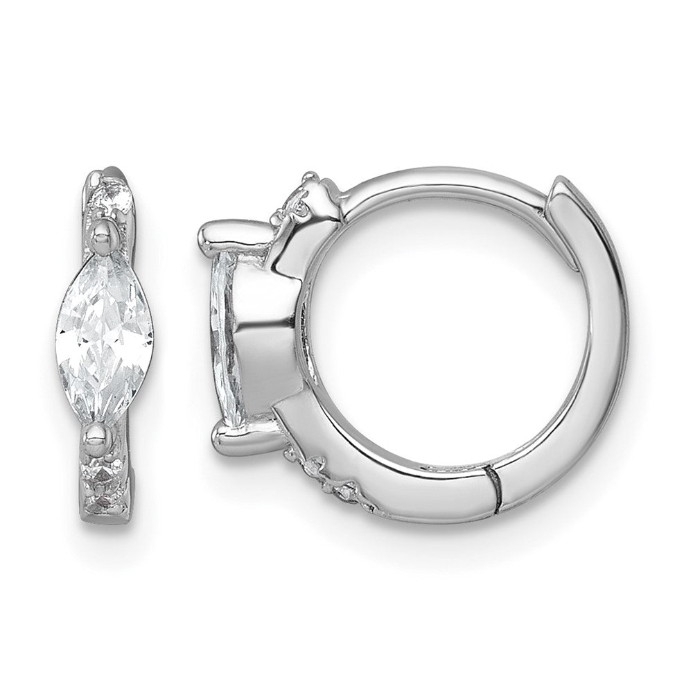 Sterling Silver RH-plated Round/Marquise CZ Hinged Round Hoop Earrings