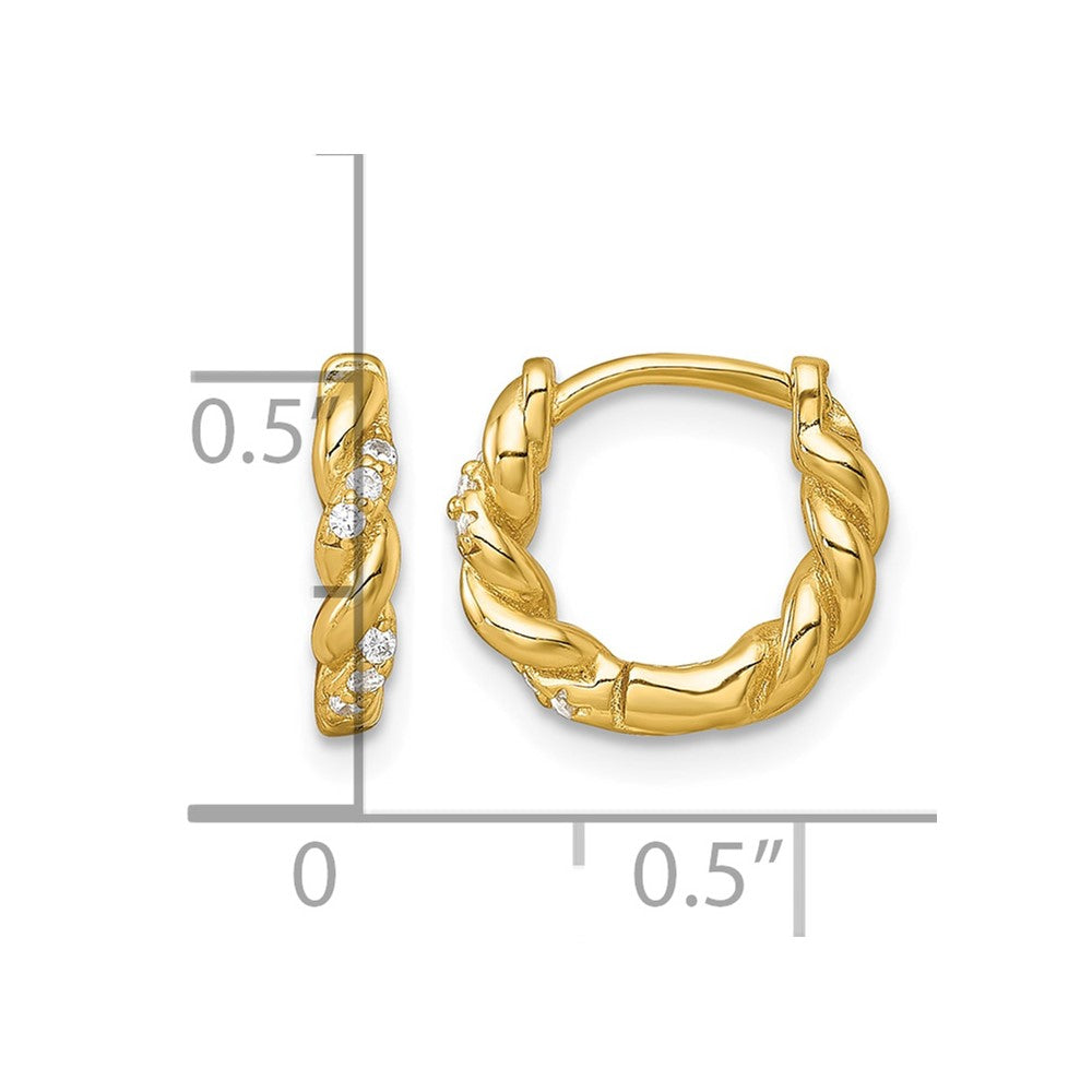 Sterling Silver Gold-tone Polished and Twisted CZ Hinged Hoop Earrings
