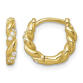 Sterling Silver Gold-tone Polished and Twisted CZ Hinged Hoop Earrings