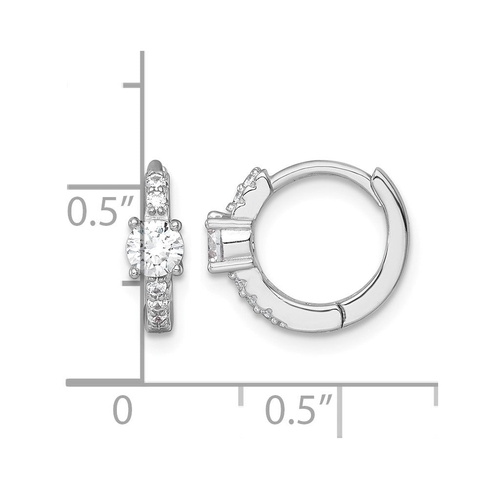 Sterling Silver RH-plated Polished CZ Hinged Round Hoop Earrings