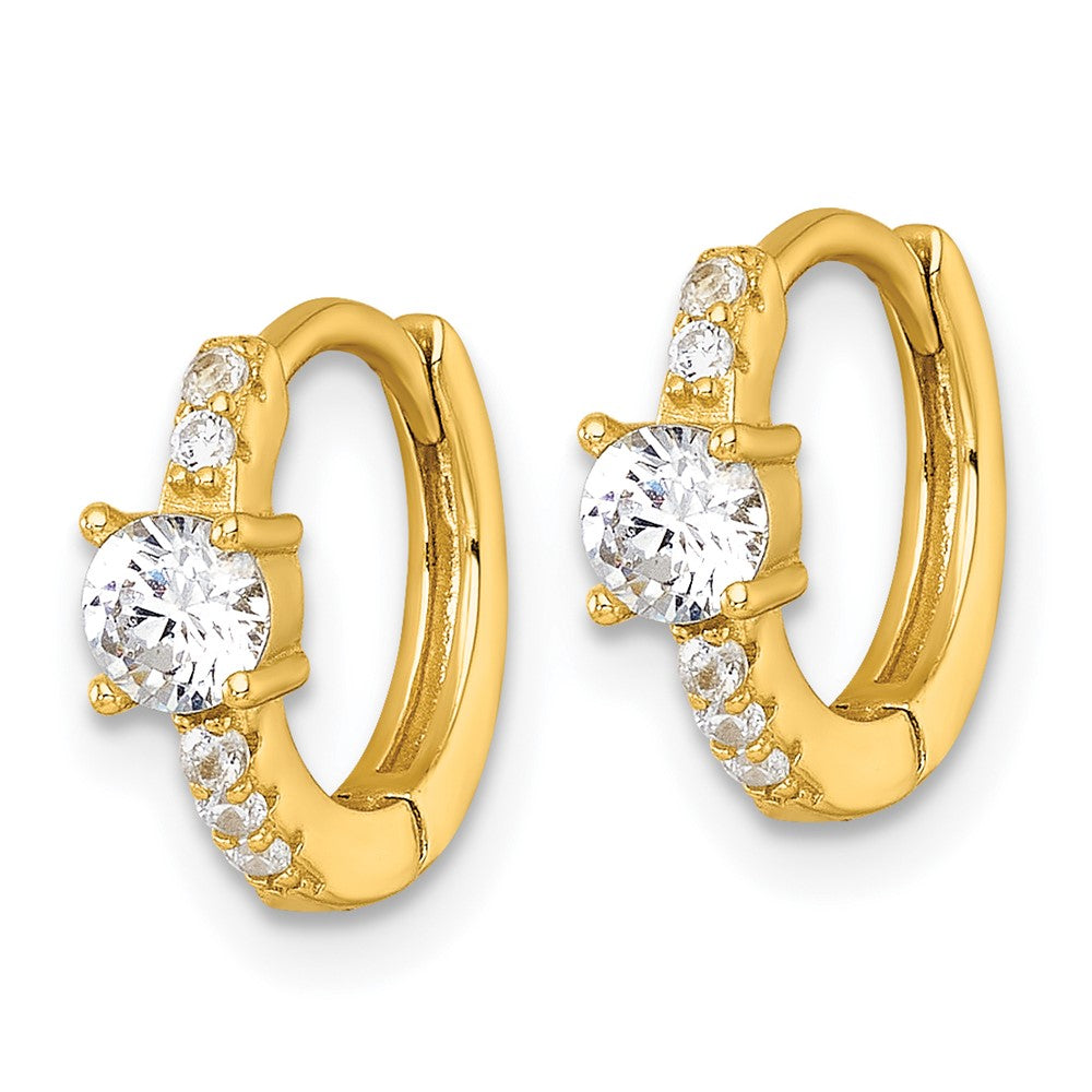Sterling Silver Gold-tone Polished CZ Hinged Round Hoop Earrings