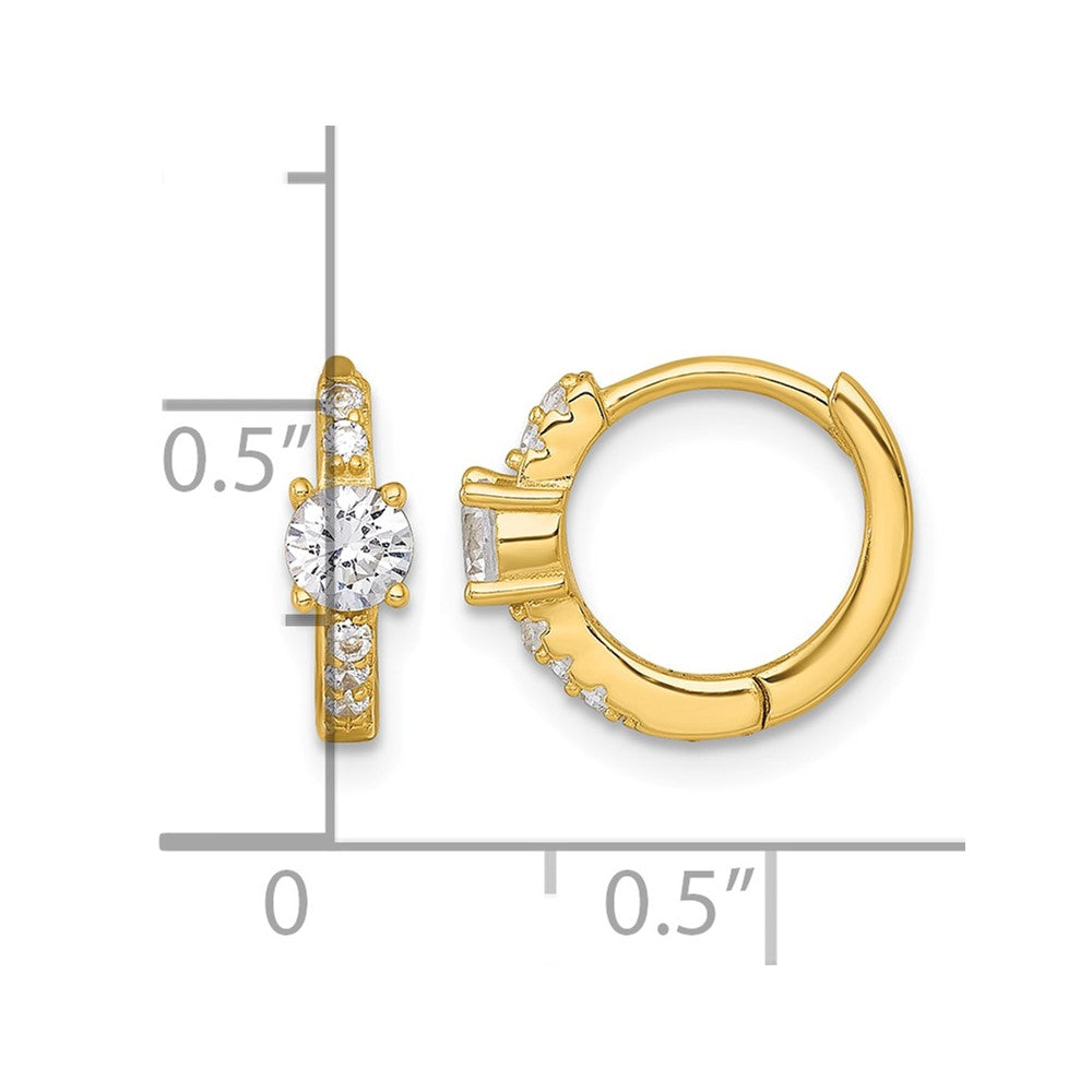 Sterling Silver Gold-tone Polished CZ Hinged Round Hoop Earrings