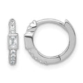 Sterling Silver RH-plated Round/Rectangular CZ Hinged Round Hoop Earrings