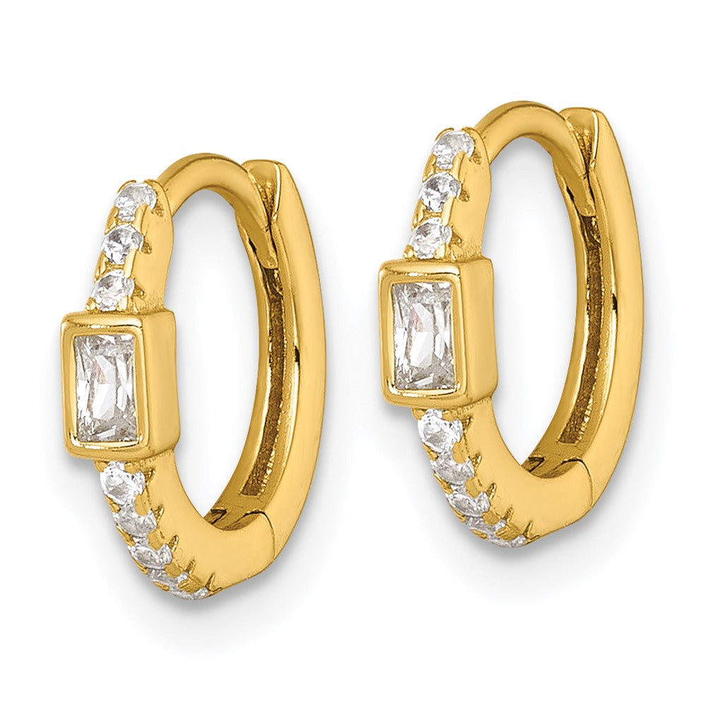 Sterling Silver Gold-tone Round/Rectangular CZ Hinged Round Hoop Earrings