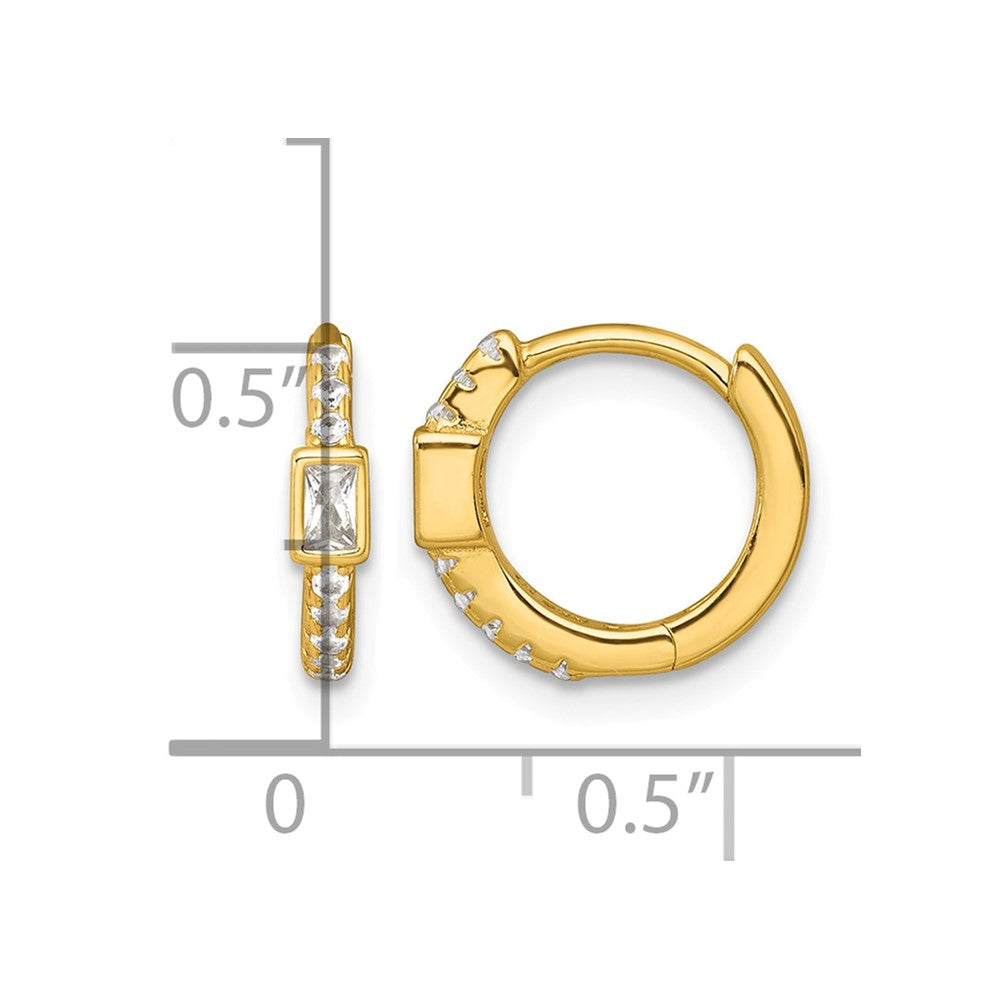 Sterling Silver Gold-tone Round/Rectangular CZ Hinged Round Hoop Earrings