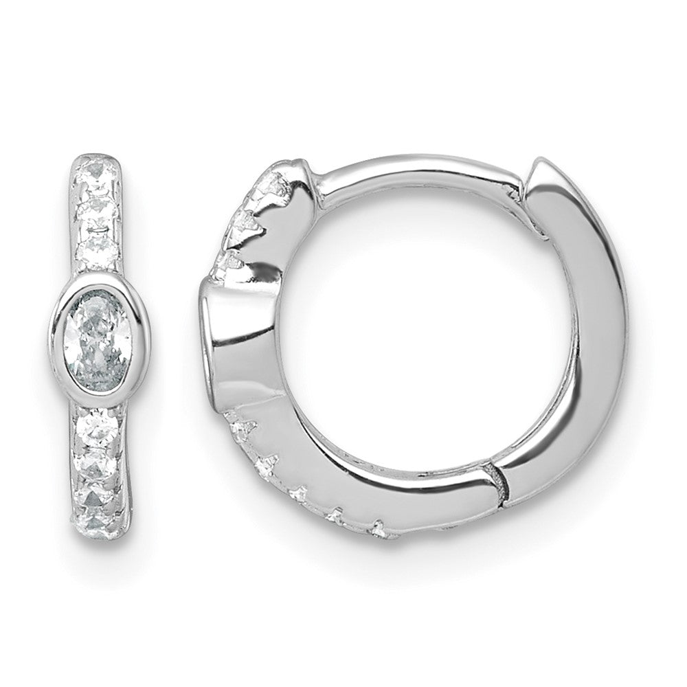 Sterling Silver Rhodium-plated Round and Oval CZ Hinged Round Hoop Earrings