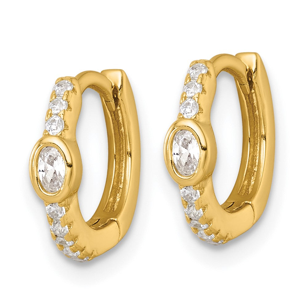 Sterling Silver Gold-tone Round and Oval CZ Hinged Round Hoop Earrings