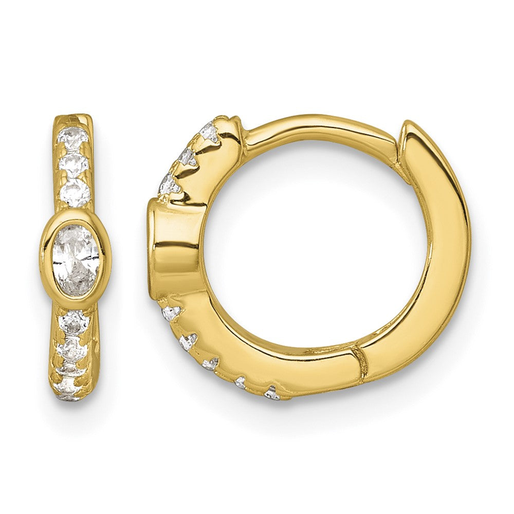 Sterling Silver Gold-tone Round and Oval CZ Hinged Round Hoop Earrings