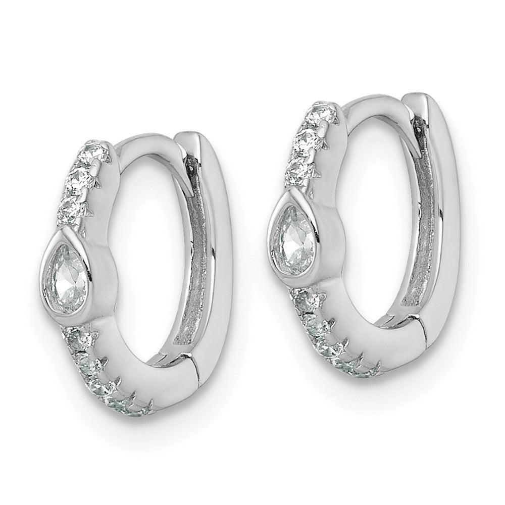 Sterling Silver RH-plated Round and Pear Shaped CZ Hinged Hoop Earrings