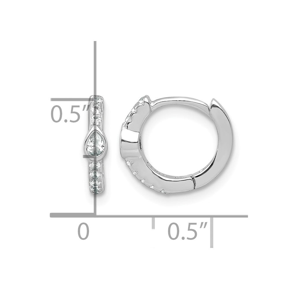 Sterling Silver RH-plated Round and Pear Shaped CZ Hinged Hoop Earrings