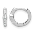 Sterling Silver RH-plated Round and Pear Shaped CZ Hinged Hoop Earrings