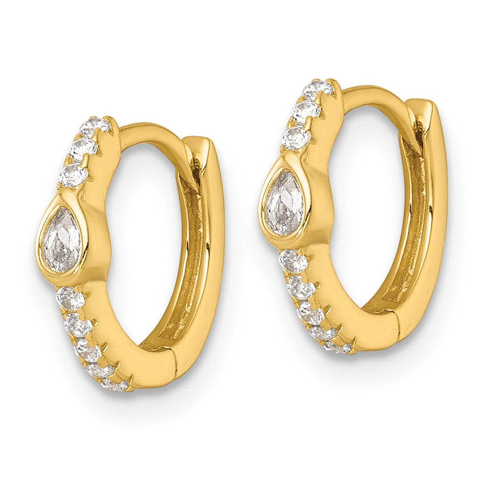 Sterling Silver Gold-tone Round and Pear Shaped CZ Hinged Hoop Earrings