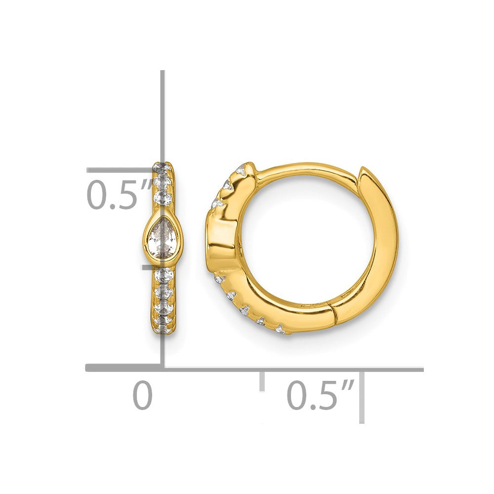 Sterling Silver Gold-tone Round and Pear Shaped CZ Hinged Hoop Earrings