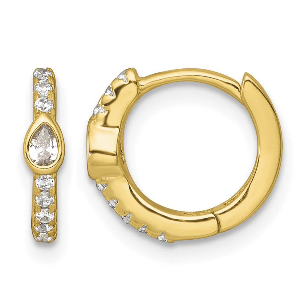 Sterling Silver Gold-tone Round and Pear Shaped CZ Hinged Hoop Earrings