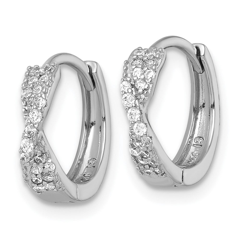 Sterling Silver RH-plated Polished CZ Hinged Round Hoop Earrings