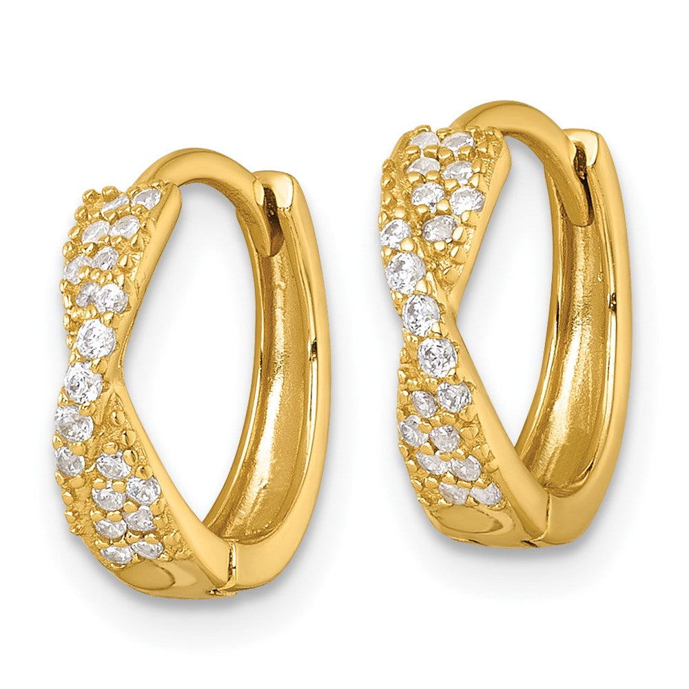 Sterling Silver Gold-tone Polished CZ Hinged Round Hoop Earrings