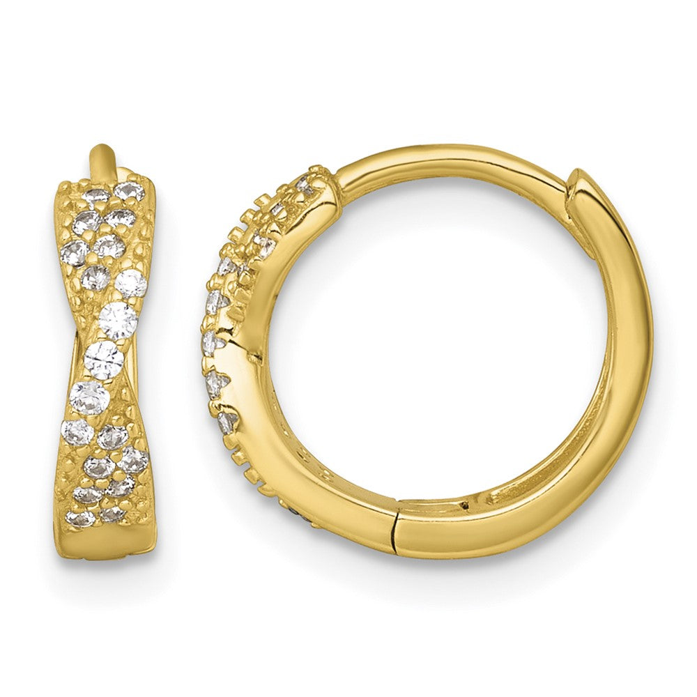 Sterling Silver Gold-tone Polished CZ Hinged Round Hoop Earrings