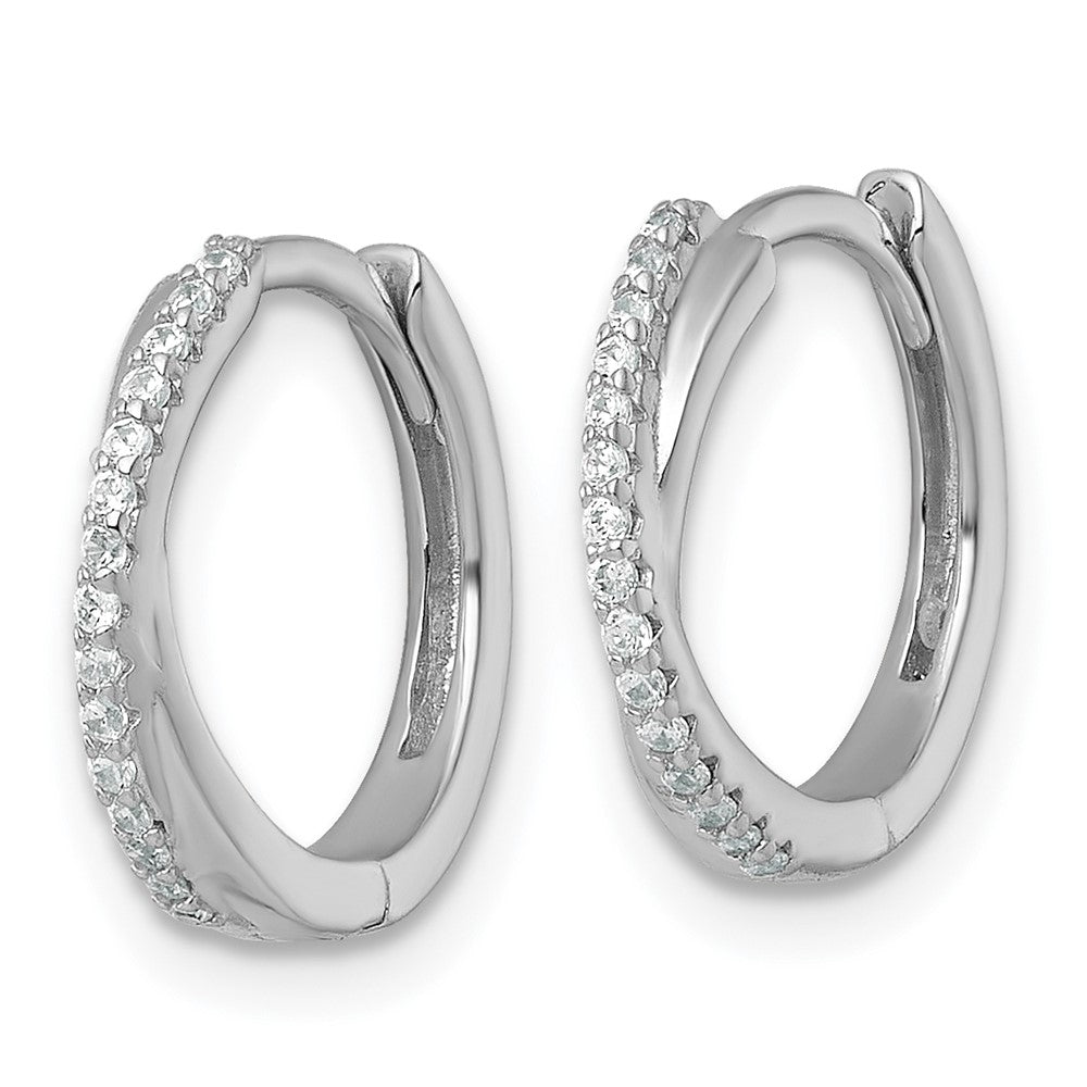 Sterling Silver Rhodium-plated Polished CZ Hinged Round Hoop Earrings