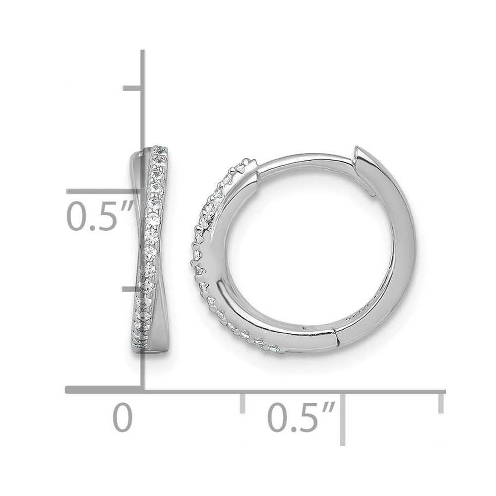 Sterling Silver Rhodium-plated Polished CZ Hinged Round Hoop Earrings