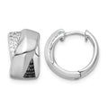 Sterling Silver RH-pltd Polished Black/White CZ Round Hinged Hoop Earrings
